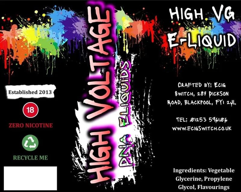 High Voltage (energy drink) Eliquid e-liquid bottle